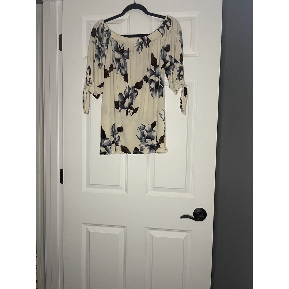 Coco Main Off The Shoulder Peasant Blouse Tie Detail Sleeves Small Floral